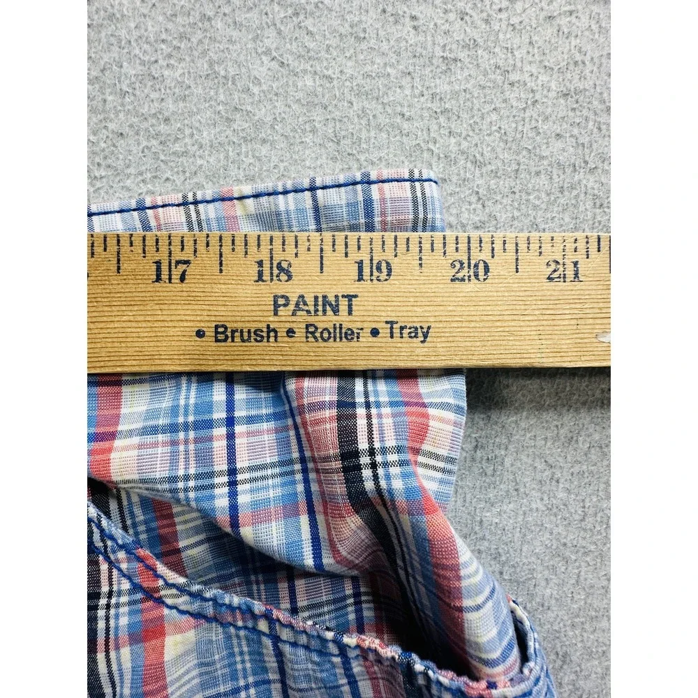 Footaction Shorts Mens 40 Blue Orange Plaid Cotton Casual Cargo Flap Pocket